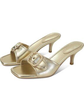 Women's Gold Kitten Heel Sandals Stiletto Low Heels Slip On Slides Mule Sandal